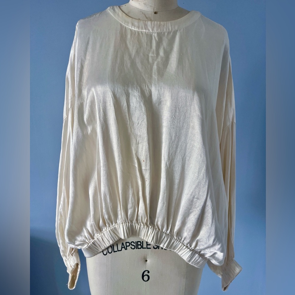 Zara - Silky Cream Satin Long Sleeve Top - Size M